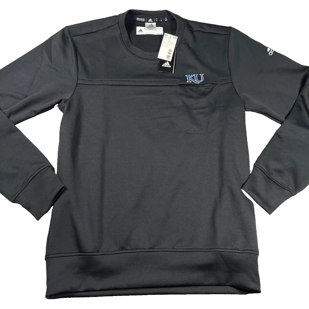 Adidas Mens Medium Black Kansas Jayhawks Long Sleeve Sweatshirt College NCAA NWT